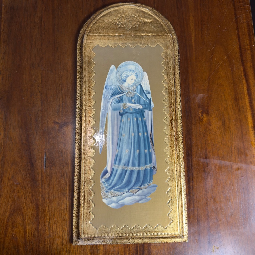 Fra Angelico Style Wood Gilt Gold Leaf  Angel Plaque Florentine Art Italy HTF